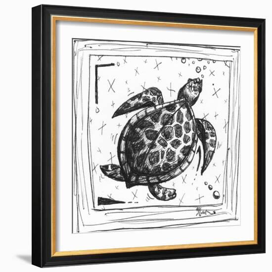 Coastal Sea Turtle Ocean Beach Sketch-Megan Aroon Duncanson-Framed Art Print