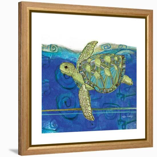 Coastal-Sea Turtle-Swirly Ocean-Robbin Rawlings-Framed Stretched Canvas