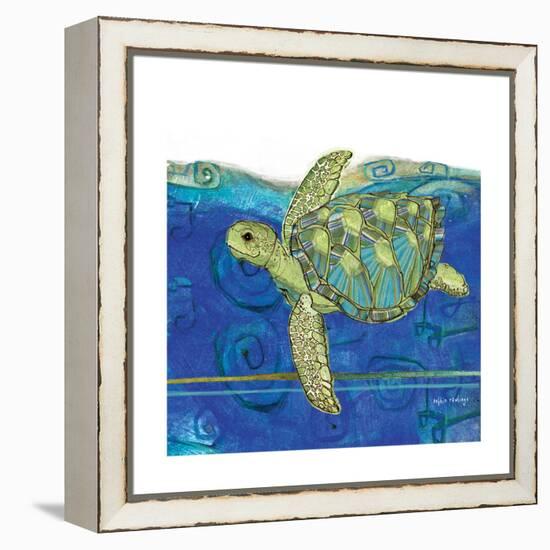 Coastal-Sea Turtle-Swirly Ocean-Robbin Rawlings-Framed Stretched Canvas