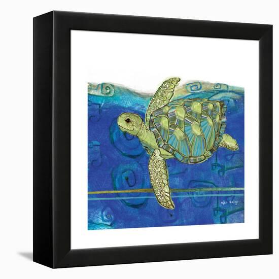 Coastal-Sea Turtle-Swirly Ocean-Robbin Rawlings-Framed Stretched Canvas