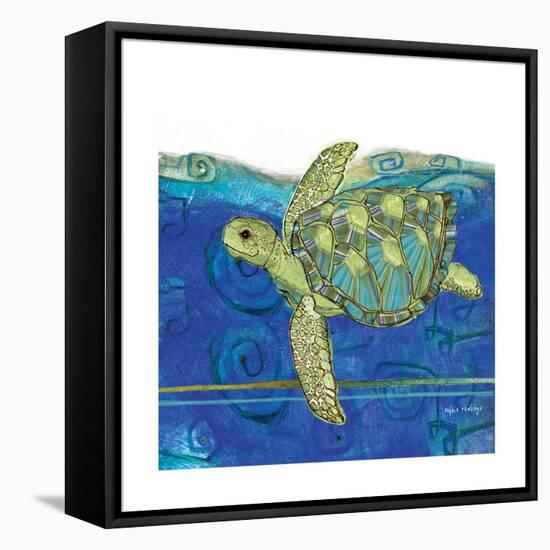 Coastal-Sea Turtle-Swirly Ocean-Robbin Rawlings-Framed Stretched Canvas