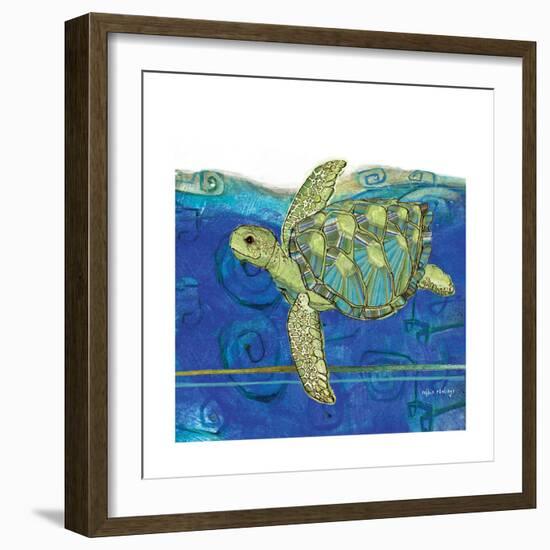 Coastal-Sea Turtle-Swirly Ocean-Robbin Rawlings-Framed Art Print