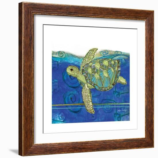 Coastal-Sea Turtle-Swirly Ocean-Robbin Rawlings-Framed Art Print