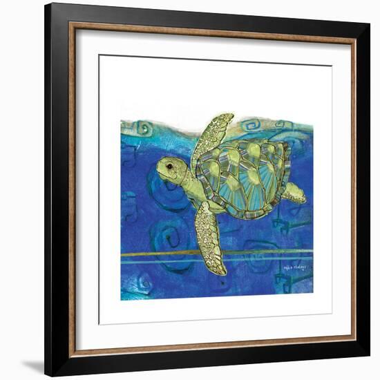 Coastal-Sea Turtle-Swirly Ocean-Robbin Rawlings-Framed Art Print