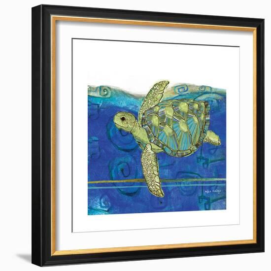 Coastal-Sea Turtle-Swirly Ocean-Robbin Rawlings-Framed Art Print