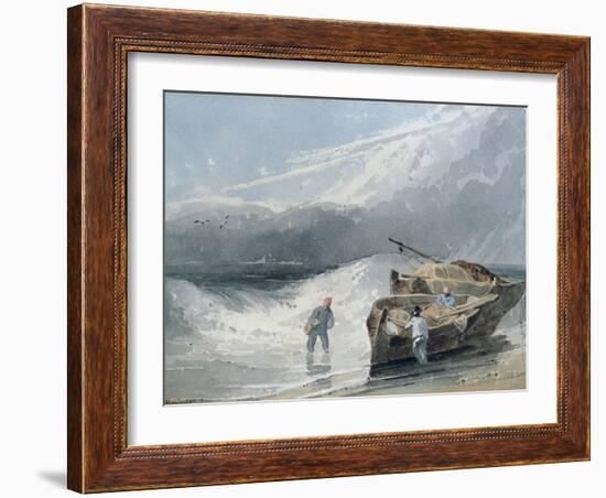 Coastal View with Fishermen and Boats, Storm Clouds Beyond, 1820-Richard Parkes Bonington-Framed Giclee Print