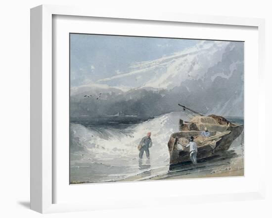 Coastal View with Fishermen and Boats, Storm Clouds Beyond, 1820-Richard Parkes Bonington-Framed Giclee Print