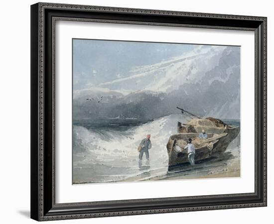 Coastal View with Fishermen and Boats, Storm Clouds Beyond, 1820-Richard Parkes Bonington-Framed Giclee Print