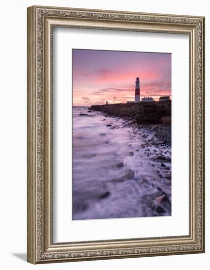 Coastline and Portland Bill Lighthouse at sunset, UK-Ross Hoddinott-Framed Photographic Print