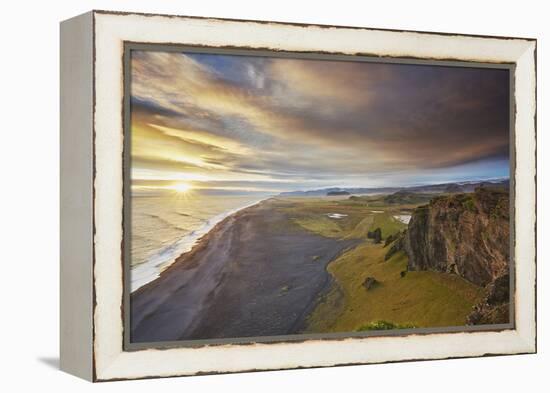 Coastline view from Dyrholaey Island, just before sunset, near Vik, south coast of Iceland-Nigel Hicks-Framed Premier Image Canvas
