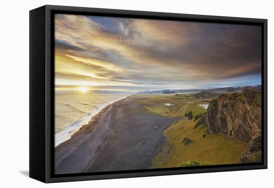 Coastline view from Dyrholaey Island, just before sunset, near Vik, south coast of Iceland-Nigel Hicks-Framed Premier Image Canvas