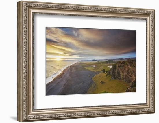 Coastline view from Dyrholaey Island, just before sunset, near Vik, south coast of Iceland-Nigel Hicks-Framed Photographic Print