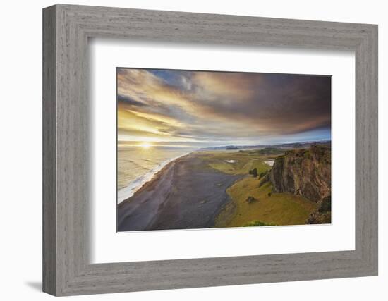 Coastline view from Dyrholaey Island, just before sunset, near Vik, south coast of Iceland-Nigel Hicks-Framed Photographic Print