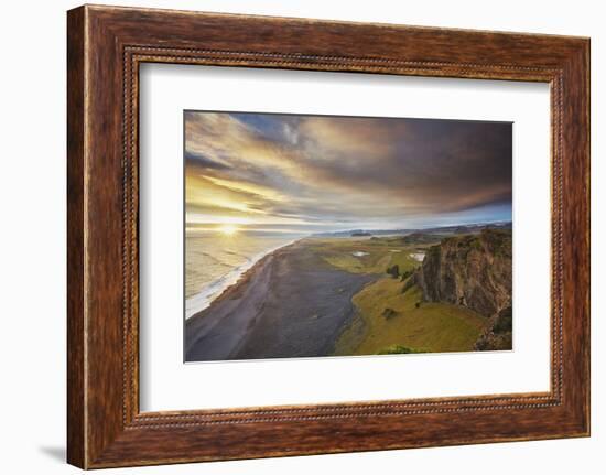 Coastline view from Dyrholaey Island, just before sunset, near Vik, south coast of Iceland-Nigel Hicks-Framed Photographic Print