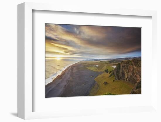 Coastline view from Dyrholaey Island, just before sunset, near Vik, south coast of Iceland-Nigel Hicks-Framed Photographic Print