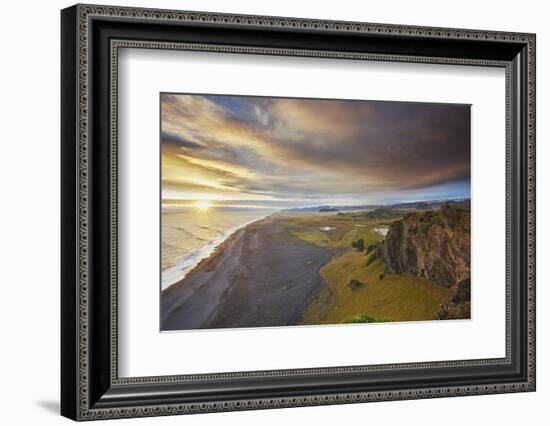 Coastline view from Dyrholaey Island, just before sunset, near Vik, south coast of Iceland-Nigel Hicks-Framed Photographic Print