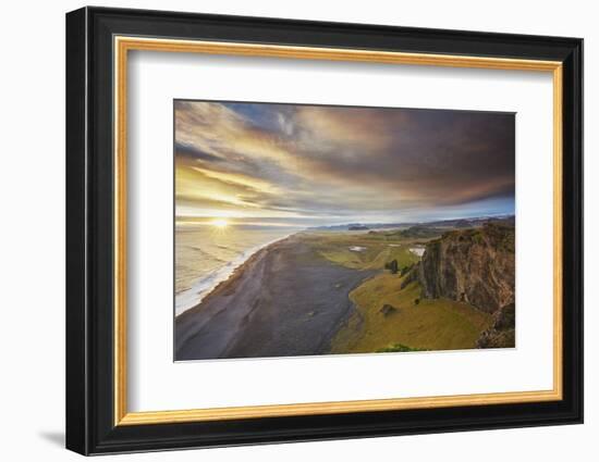 Coastline view from Dyrholaey Island, just before sunset, near Vik, south coast of Iceland-Nigel Hicks-Framed Photographic Print