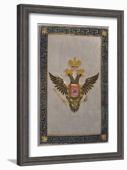 Coat of Arms from the Back Cover of 'The Russian Imperial Family', 1798 (Embroidered Silk)-Russian-Framed Giclee Print