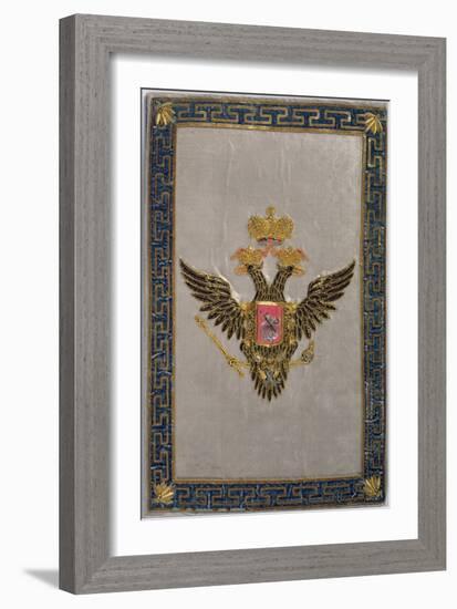 Coat of Arms from the Back Cover of 'The Russian Imperial Family', 1798 (Embroidered Silk)-Russian-Framed Giclee Print