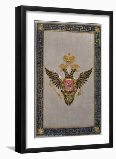 Coat of Arms from the Back Cover of 'The Russian Imperial Family', 1798 (Embroidered Silk)-Russian-Framed Giclee Print