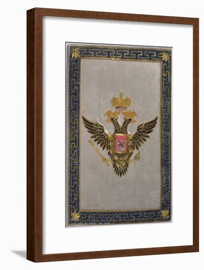 Coat of Arms from the Back Cover of 'The Russian Imperial Family', 1798 (Embroidered Silk)-Russian-Framed Giclee Print