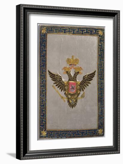 Coat of Arms from the Back Cover of 'The Russian Imperial Family', 1798 (Embroidered Silk)-Russian-Framed Giclee Print