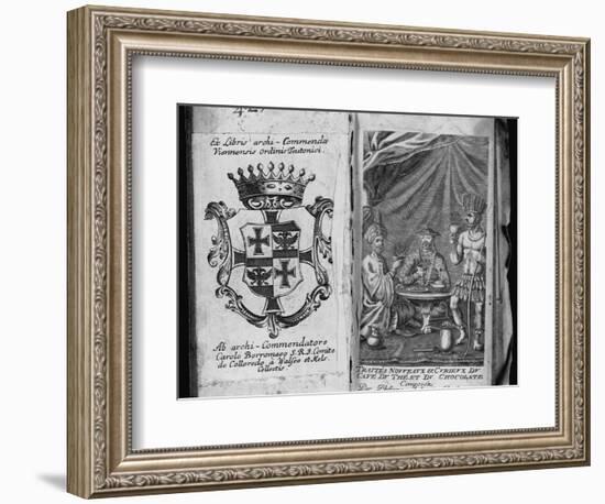 Coat of Arms of Colleredo-Meinz and Wallese Family and Three Men with New Drinks from their Country-null-Framed Photographic Print