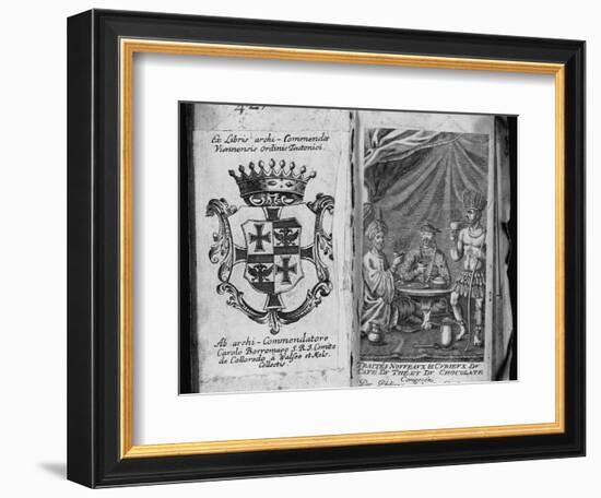 Coat of Arms of Colleredo-Meinz and Wallese Family and Three Men with New Drinks from their Country-null-Framed Photographic Print