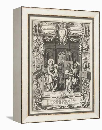 Coat of arms of the Guild of Saint Luke with Saint Luke painting Madonna and Child, 1620-21-Sebastian Vrancx-Framed Premier Image Canvas