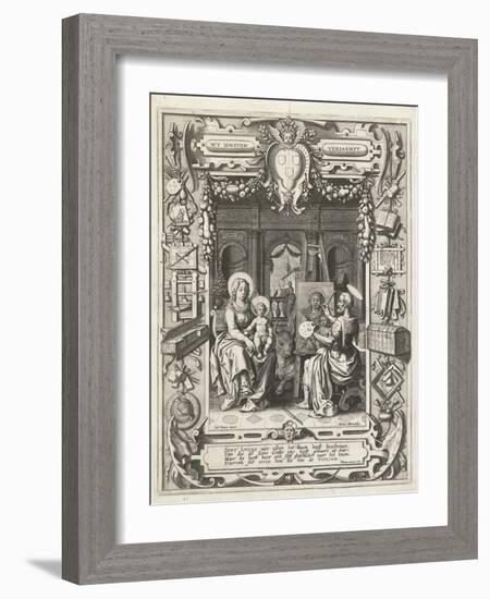 Coat of arms of the Guild of Saint Luke with Saint Luke painting Madonna and Child, 1620-21-Sebastian Vrancx-Framed Giclee Print