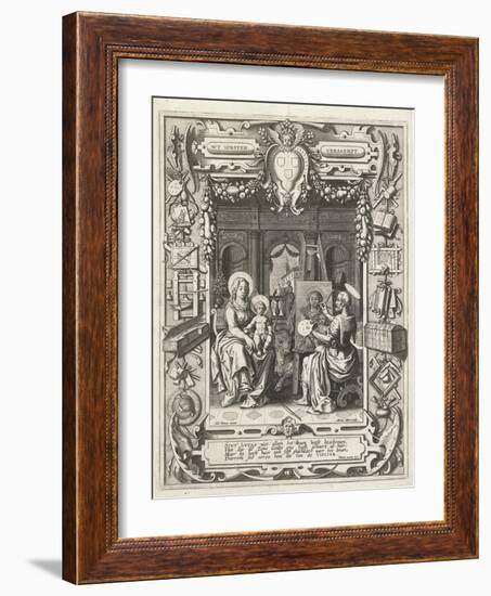 Coat of arms of the Guild of Saint Luke with Saint Luke painting Madonna and Child, 1620-21-Sebastian Vrancx-Framed Giclee Print