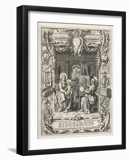 Coat of arms of the Guild of Saint Luke with Saint Luke painting Madonna and Child, 1620-21-Sebastian Vrancx-Framed Giclee Print