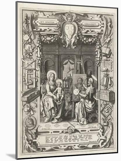 Coat of arms of the Guild of Saint Luke with Saint Luke painting Madonna and Child, 1620-21-Sebastian Vrancx-Mounted Giclee Print