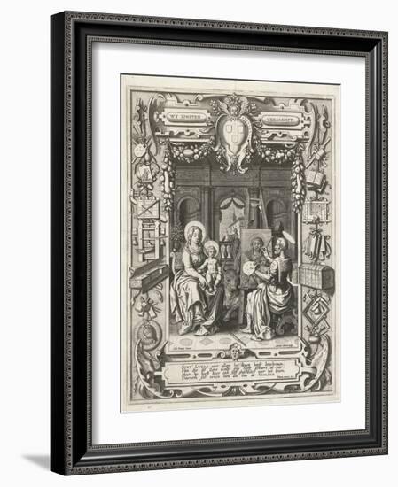 Coat of arms of the Guild of Saint Luke with Saint Luke painting Madonna and Child, 1620-21-Sebastian Vrancx-Framed Giclee Print