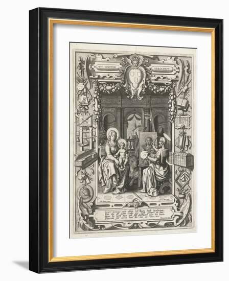 Coat of arms of the Guild of Saint Luke with Saint Luke painting Madonna and Child, 1620-21-Sebastian Vrancx-Framed Giclee Print