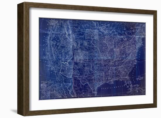 Cobalt US Map-Dan Meneely-Framed Art Print