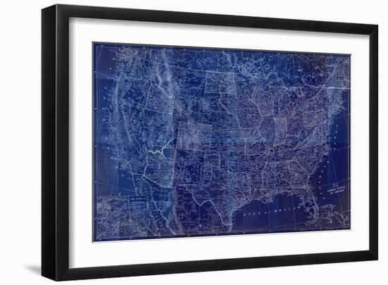 Cobalt US Map-Dan Meneely-Framed Art Print