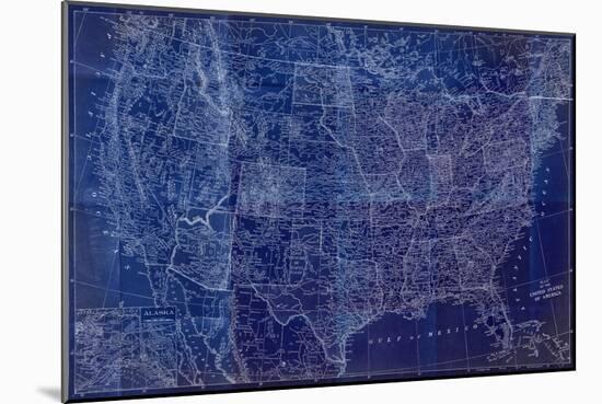 Cobalt US Map-Dan Meneely-Mounted Art Print