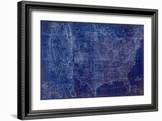 Cobalt US Map-Dan Meneely-Framed Art Print