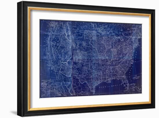 Cobalt US Map-Dan Meneely-Framed Art Print