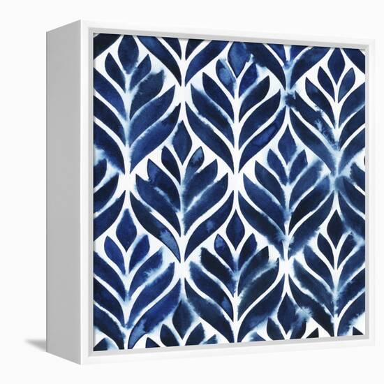 Cobalt Watercolor Tiles IV-Grace Popp-Framed Stretched Canvas