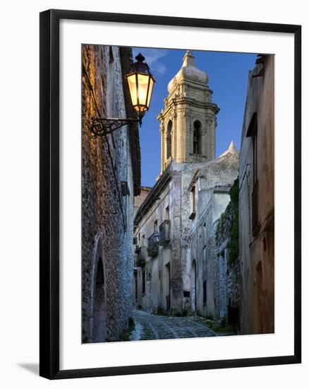 Cobbled Alleyway at Dusk, Erice, Sicily, Italy, Europe-Stuart Black-Framed Photographic Print