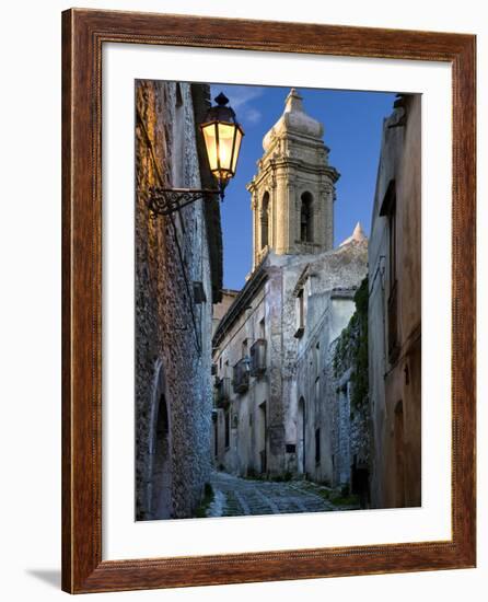 Cobbled Alleyway at Dusk, Erice, Sicily, Italy, Europe-Stuart Black-Framed Photographic Print