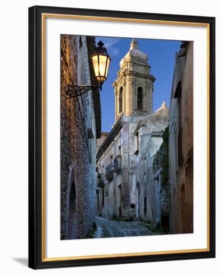 Cobbled Alleyway at Dusk, Erice, Sicily, Italy, Europe-Stuart Black-Framed Photographic Print