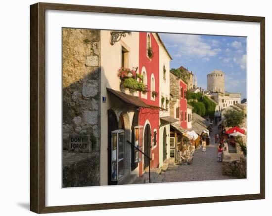 Cobbled Street Lined with Colourful Houses, Mostar, Bosnia and Herzegovina-Gavin Hellier-Framed Photographic Print