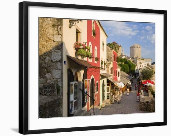 Cobbled Street Lined with Colourful Houses, Mostar, Bosnia and Herzegovina-Gavin Hellier-Framed Photographic Print