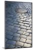 Cobbled Street, Manhole Cover in Old Town, Prague, Czech Republic, Europe-Martin Child-Mounted Photographic Print