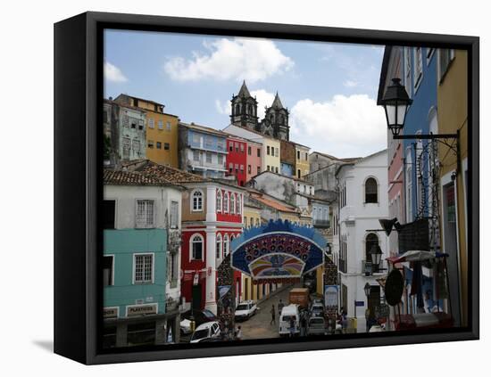 Cobbled Streets and Colonial Architecture, UNESCO World Heritage Site, Salvador, Brazil-Yadid Levy-Framed Premier Image Canvas