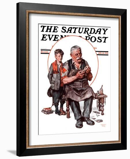 "Cobbler and Holey Shoe," Saturday Evening Post Cover, January 30, 1926-Lawrence Toney-Framed Giclee Print