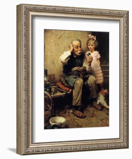 Cobbler Studying Doll’s Shoe-Norman Rockwell-Framed Giclee Print